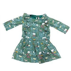 Tea Collection Green Forest Animal Print Ruffle Shoulder Woven Dress
